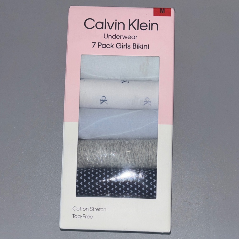 Calvin Klein 7 Pack Girls Bikini Underwear - White, Gray, Black